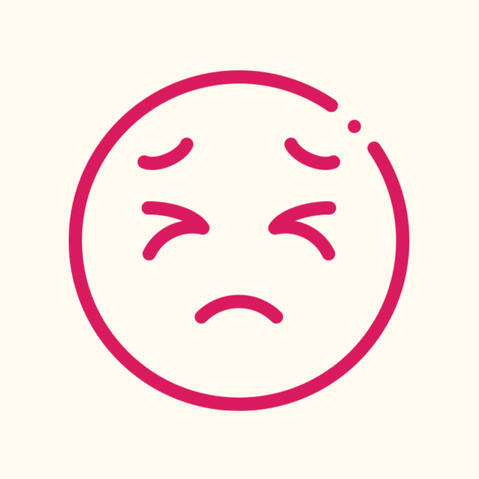 An icon of a sad face expressing burnout, overwhelm, exhaustion, and dissatisfaction